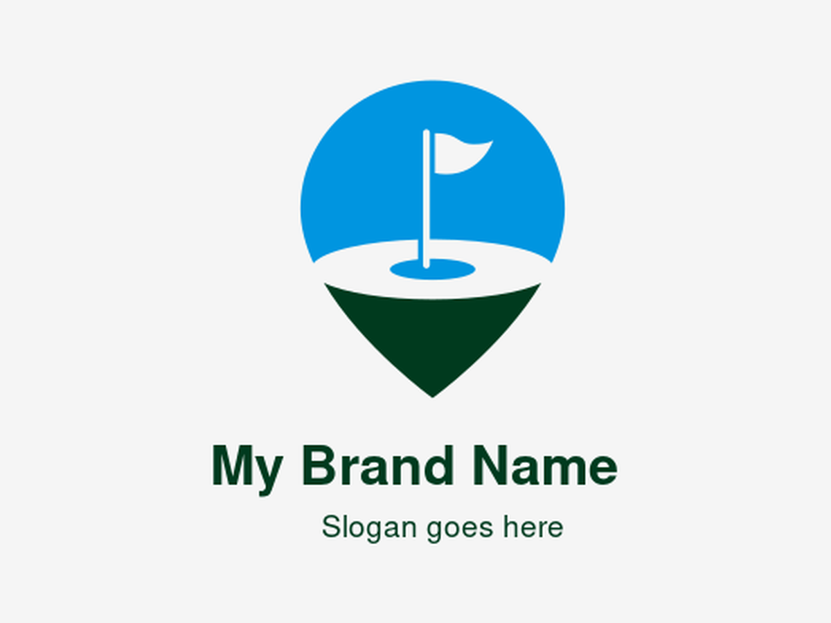 Blue and Green Golf Course Location Pin Logo with White Flag and Hole - Golf Resorts, Sports Navigation, and Leisure Mapping